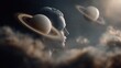 © Quail 8s Studio - Composite image of a human head silhouette superimposed with a ringed planet and cosmic clouds