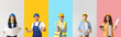 © Pixel-Shot - Set of different engineers on color background