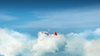 © Lustre Art Group  - Surreal artwork of person floating on cloud with laptop. Concept of digital freedom, cloud workspaces, online creativity, remote lifestyle, future technology and virtual environments.
