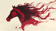 © Yaroslav Stepannikov - Red ink silhouette of Fire Horse with flowing mane, spontaneous brush movement, minimal design
