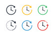 © Passatic - Collection of colorful clock icons with circular arrows indicating time passing or refresh