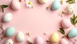 © Stephen - Elegant easter egg flat lay arrangement on soft pastel background, minimal modern composition