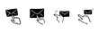 © gentle studio - Hand Pointing At Envelope Icons In Hand Drawn Style Set. Email Interaction, Message Notification, Communication Doodle Sketch Collection. Digital Correspondence Symbols. Isolated Vector Illustration