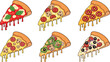 © REYAD - Cartoon dripping cheese pizza slices with various toppings vector illustration set for fast food design