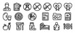 © eclipse - Set of black line icons representing dietetics, nutrition, and healthcare concepts for health management, including dietary restrictions, medical care, and patient treatment in a clean vector style