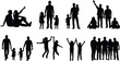 © Itz Raju - family, silhouettes, parents, children, father, mother, kids, people, togetherness, love, parenting, childhood, bonding, walking, standing, group, black, vector, illustration, collection