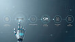 © Creative mind - A robotic hand pointing to education on transparent background for the concept of futuristic learning technology