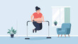 © hayo - Overweight person struggles on a horizontal bar indoors with a chair and plants