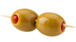 © Lukas - Two green olives stuffed with pimento on a toothpick isolated PNG, appetizer or snack for party and catering services