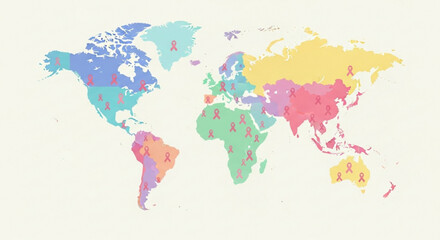  Vibrant multicolor world map on beige background for global concepts