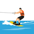 © Febriana - Man wakeboarding on blue water, extreme water sport, summer fun, vector illustration