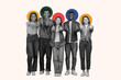 © Prostock-studio - Five young people are standing together, smiling and giving thumbs up. They are arranged in a collage format with colorful circles in the background.