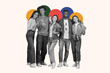 © Prostock-studio - Five young individuals stand together in a collage. They are smiling and holding up colorful shapes. The scene shows a fun atmosphere filled with joy and creativity.