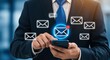 © The Little Hut - Professional holds smartphone with email notification interface symbolizing modern communication and digital connectivity for business