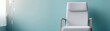 © Design@22 - Empty medical chair with IV stand against teal wall. Minimalist, sterile environment, hinting at patient care and recovery. Healthcare, Waiting, Treatment