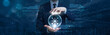 © Shevon - Businessman hand hold distribution management system on digital interface and global network. supply chain coordination platform, logistics tracking dashboard, inventory flow optimization