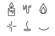 © VideoHub - Candle Icon Silhouette. Line style icons of Waxglow Light Scene: candle silhouette, dripping lines, flame tip, wick detail, shine