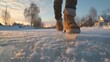 © Александр Михайлов - Ice skating on frozen lake at sunset in winter wonderland
