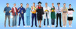 © New Africa - Graduate student and people of various professions on blue gradient background. Career choice