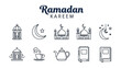 © Zahid - Ramadan kareem icons set with mosque crescent moon star tea lantern and book