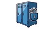 © Bara - Blue Double Door Locker with Open Padlock, Secure Storage Concept Illustration.