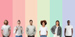 © Damir Khabirov - Diverse group of smiling people standing in row on colorful background