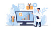 © djazulia - Confident medical professional presents positive healthcare growth statistics on a modern computer screen during a consultation