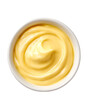 © afikurrahman - Delicious creamy cheese sauce in white bowl, top view, isolated on transparent background
