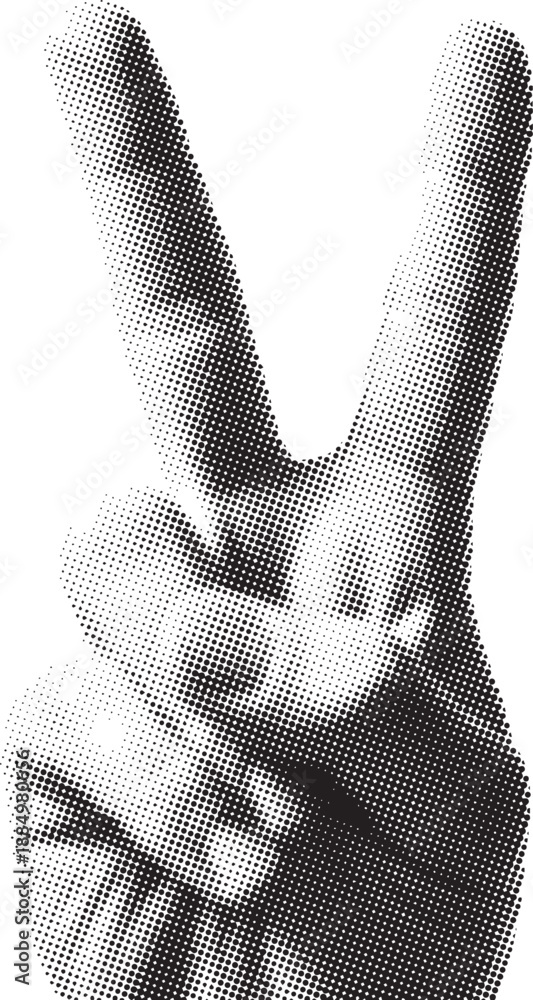 Victory Hand Gesture Halftone Style Illustration for Peace, Win and Success Concept
