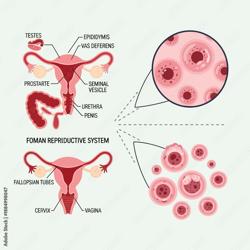 Human Reproductive System Diagram: Male and Female Anatomy, Cells Stock ...