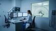 © Generative AI - Female Doctor Analyzing CT Scan Data with Patient in Scanner, Advanced Medical Technology