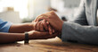 © peopleimages.com - Corporate, people and holding hands for comfort in office with support, reassurance and empathy. Employees, consoling and understanding with partnership, stress management and disciplinary action