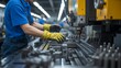 © Trendy Motion - Skilled factory worker operating industrial machinery with precision on a busy production line