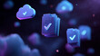 © Atchariya63 - Cloud storage data backup file icon neon glowing futuristic cyberspace abstract background