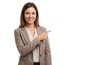 © The Stock Guy - Smiling businesswoman manager presenting and pointing at something, transparent png