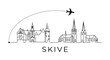 © godsfavoritearts - Skive Denmark city skyline and airplane travel vector illustration