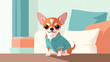 © Hermanto - A charming chihuahua in a teal shirt sits on a couch