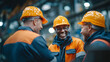 © Hathairat - Worker industry factory teamwork safety helmet uniform engineering colleague happy worker smile industrial factory wear safety helmet uniform