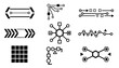 © Argent - Abstract circuit connections set featuring data network nodes, arrow dividers, and grid patterns for futuristic digital interface design projects.