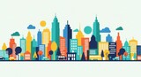 Colorful Cityscape Illustration - Skyscrapers, Buildings, and Urban Landscape.