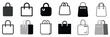 © WelcomeJune - Shopping bag icon set featuring paper bags, online shop symbol, outline bag icons, package symbols, ecommerce delivery, vector illustration ideal for retail design, ui ux, packaging labels