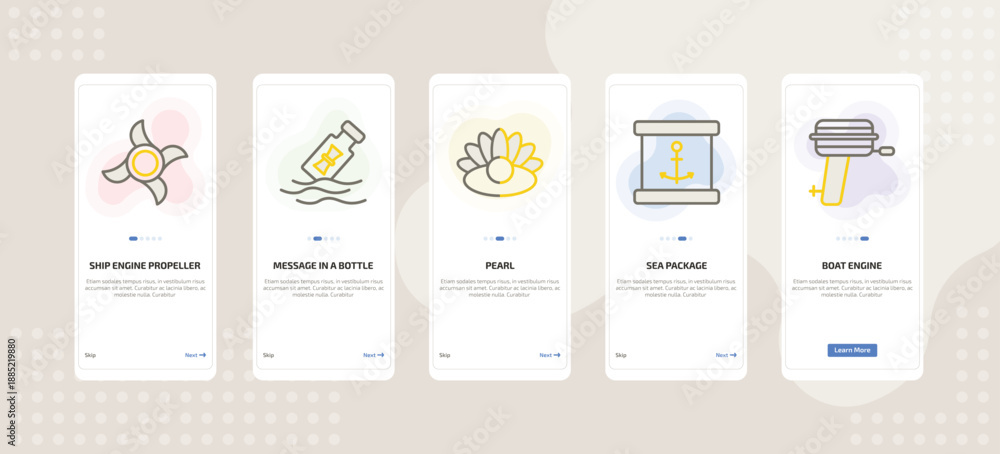 onboarding screen template for nautical mobile app ui with ship engine ...