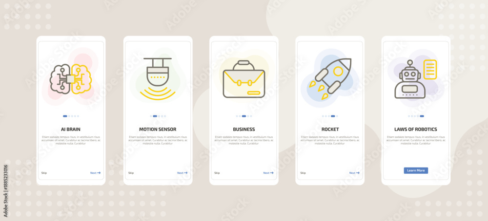onboarding screen template for AI mobile app ui with ai brain, motion ...