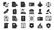© naufal - Solid black icons representing legal documents, ID cards and official government administration elements, concept for legal compliance, identity management and business documentation