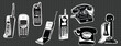 © Nusrat - Vintage Retro Pop Art Style Halftone Telephone  Communication Devices Set Collection, Retro Old Mobile Phones and Antique Telephones and Classic Rotary Handsets Graphic Design Illustration