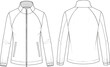 © Noman Art - Mens zip up jacket technical cad drawing flat vector illustration, front back view athletic outerwear apparel fashion design outline
