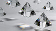 © Omer - Floating 3D Glass Pyramids with Realistic Light Refraction and Rainbow Caustics Minimalist Background