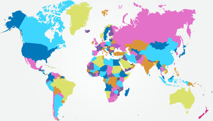  World map. Color modern vector map. Silhouette map.