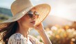 © MODERNARTWatChaRaWit - Elegant woman in sun hat enjoying a serene afternoon in a blooming garden lifestyle photography warm light close-up view beauty and nature combined for visual appeal
