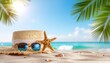 © MODERNARTWatChaRaWit - Relaxing beach day with straw hat and sunglasses tropical shore summer vibes bright sunshine scenic viewpoint tranquil atmosphere for ultimate vacation experience